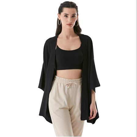 Dantel Basic Bürümcük Kumaş Şal Yaka Kimono