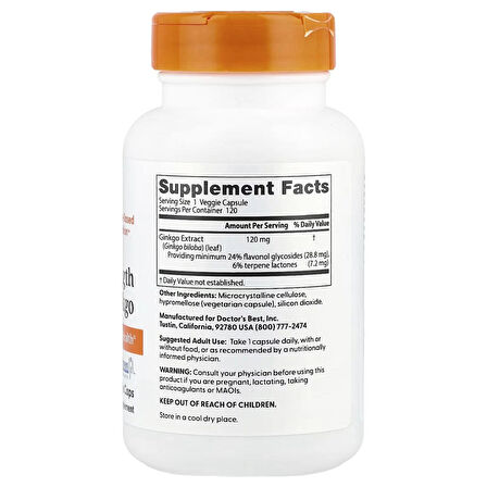 Doctor's Best Extra Potency Ginkgo 120 mg 120 Plant-Based Capsules
