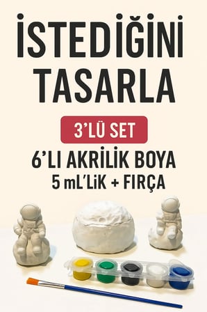 Objehouse 3’lü Astronot Temal? Boyanabilir Alç? Seti – 6’l? 5 ml Akrilik Boya + F?rça