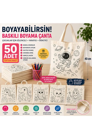 WeSank 50'li Baskılı Boyama Çantası Büyük Boy 40 cm