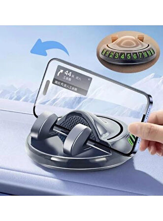  360° Dönebilen Yapışkanlı Numaratörlü Araç Telefon Tutucu