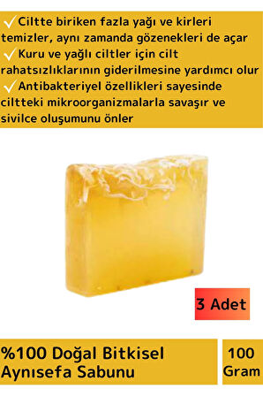 Doğal Aynı Sefa Sabunu Özel Üretim Tüm Cilt Tipleri İçin Uygun 3 Adet 100gr