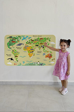 Eğitici Dünya Haritası Dünya Atlası Çocuk Ve Bebek Odası Duvar Sticker-3772