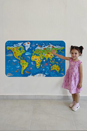 Eğitici Dünya Haritası Dünya Atlası Çocuk Ve Bebek Odası Duvar Sticker-3774
