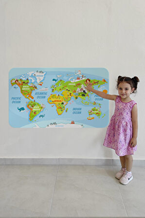 Eğitici Dünya Haritası Dünya Atlası Çocuk Ve Bebek Odası Duvar Sticker-3778