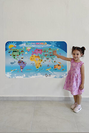 Eğitici Dünya Haritası Dünya Atlası Çocuk Ve Bebek Odası Duvar Sticker-3779