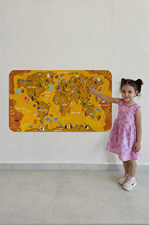 Eğitici Dünya Haritası Dünya Atlası Çocuk Ve Bebek Odası Duvar Sticker-3881