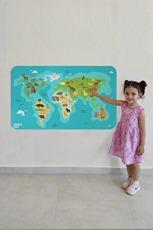 Eğitici Dünya Haritası Dünya Atlası Çocuk Ve Bebek Odası Duvar Sticker-3784