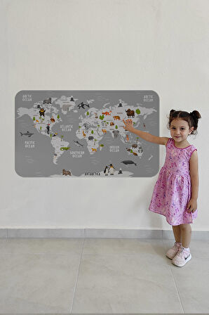 Eğitici Dünya Haritası Dünya Atlası Çocuk Ve Bebek Odası Duvar Sticker-3794