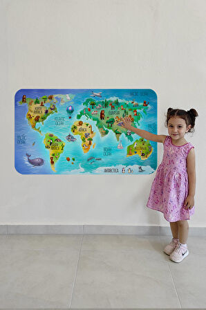 Eğitici Dünya Haritası Dünya Atlası Çocuk Ve Bebek Odası Duvar Sticker-3800