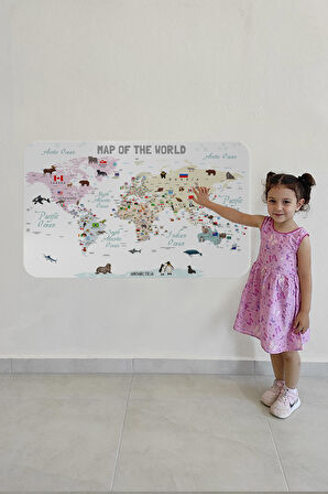 Eğitici ve Bayraklı Dünya Haritası Dünya Atlası Çocuk ve Bebek Odası Duvar Sticker 3813