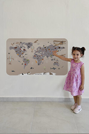 Eğitici Dünya Haritası Dünya Atlası Çocuk ve Bebek Odası Duvar Sticker 3814
