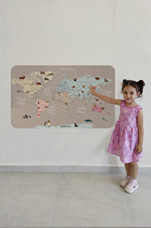 Eğitici Dünya Haritası Dünya Atlası Çocuk Ve Bebek Odası Duvar Sticker 3817