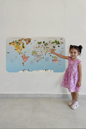 Eğitici Dünya Haritası Dünya Atlası Çocuk ve Bebek Odası Duvar Sticker 3824