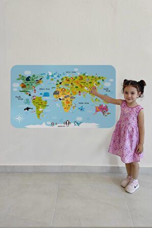 Eğitici Dünya Haritası Dünya Atlası Çocuk Ve Bebek Odası Duvar Sticker 3830