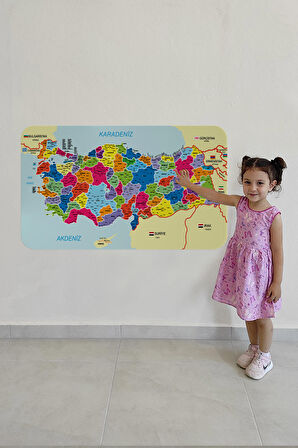 Eğitici ve Öğretici Detaylı Dekoratif Komşulu Türkiye Haritası Duvar Sticker 3845