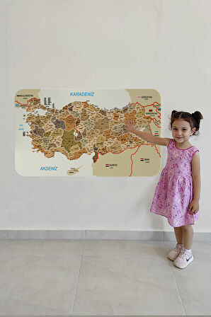 Eğitici ve Öğretici Detaylı Dekoratif Komşulu Türkiye Haritası Duvar Sticker 3847