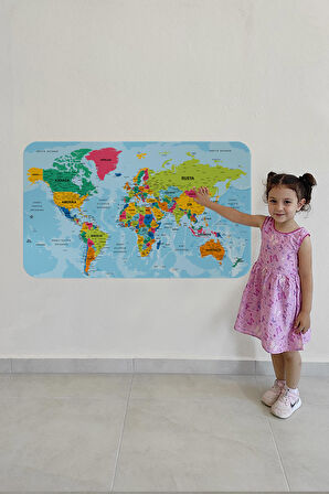 Türkçe Eğitici Ülke ve Başkent Okyanus Detaylı Atlası Dekoratif Dünya Haritası Duvar Sticker 3870