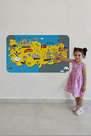 Eğitici ve Öğretici Dekoratif Çocuk Odası Türkiye Haritası Duvar Sticker 3881