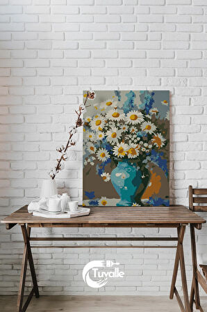Doğanın Neşesi Papatya Sayılarla Boyama Seti, Hobi Seti, 40X50 Tablo, Fırça Boya, Numaralı Tuval