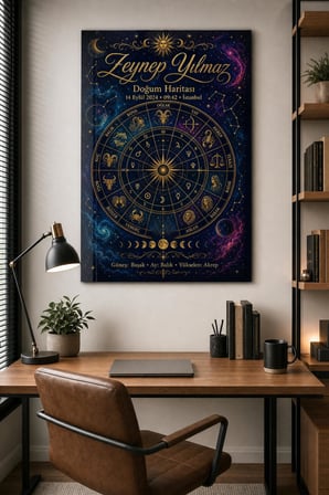 Kişiye Özel Doğum Haritası Baskılı Cam Tablo – Astroloji UV Baskı Duvar Tablosu