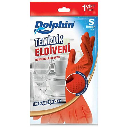 Dolphin Lateks Bulaşık Temizlik Eldiveni - Kırmızı - Small Boy ( Küçük ) - 7-7,5 - 10 Paket