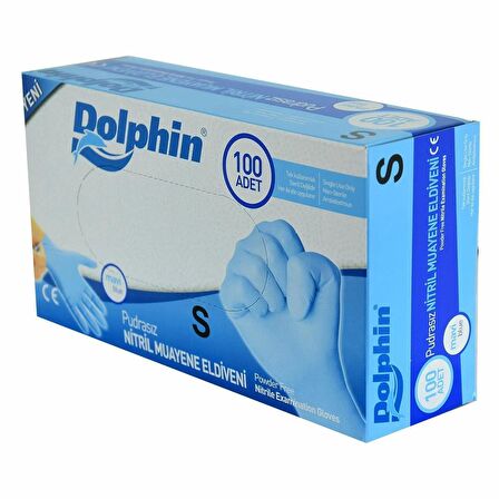 Dolphin Tek Kullanımlık Lateks Mavi Pudrasız Nitril Muayne Eldiveni Small Küçük Boy - 100'lü Paket