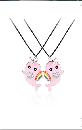 Mewaii Dolphin Unicorn Best Friends Mıknatıslı 2'li Kolye Aksesuar Şık