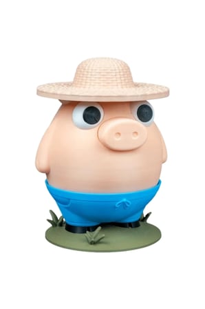 Domuz Kumbara - Şapkalı Çiftçi Tasarım Kumbara 18 cm - Öne Eğilip Para Alan  - 3D Baskı