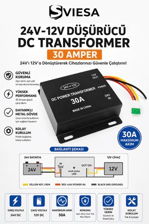 Düşürücü Voltaj Dönüştürücü 24V 12V 30A