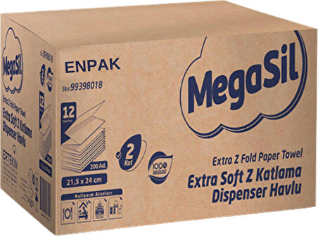 Megasil Exstra Soft 2 Katlı Z Katlama Dispenser Havlu Kağıt Peçete 200 Yaprak