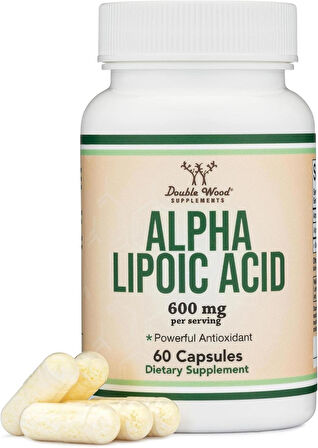 DOUBLE WOOD Alpha Lipoic Potent Antioxidant for Neuropathy and Cardiovascular Health 600 Mg 60 Caps