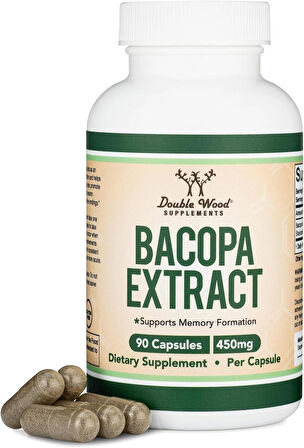 Double Wood Bacopa Monnieri Memory Supplement for Brain Health, Focus, and Cognitive 20% Bacosides 450mg, 90 Caps