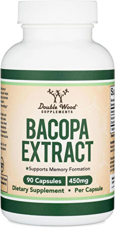 Double Wood Bacopa Monnieri Memory Supplement for Brain Health, Focus, and Cognitive 20% Bacosides 450mg, 90 Caps