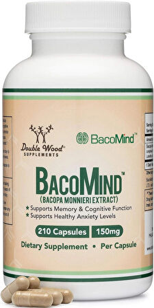 DOUBLE WOOD BacoMind Clinically Tested Bacopa 210 Vegan Caps Learning and Memory, Reduces Anxiety