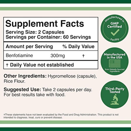 DOUBLE WOOD Benfotiamine 300 mg Thiamine B1 120 Caps