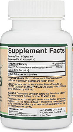 DOUBLE WOOD Liboost Libido Booster For Women (Damiana Leaf Extract) 600 mg 60 Caps (Bayanlara özel)