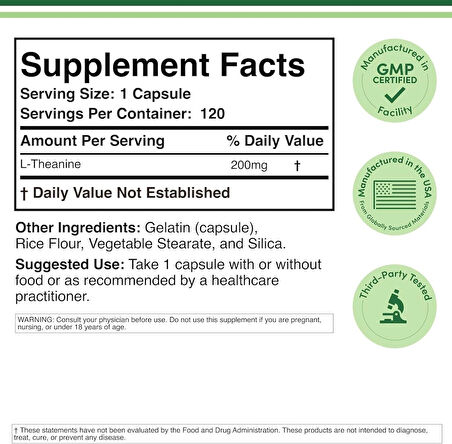 Double Wood L-Theanine 200mg 120 Capsules Synergy with Magnesium L-Threonate and Apigenin