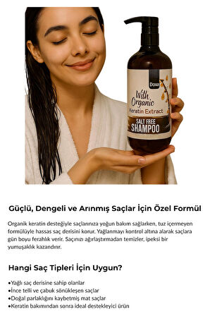 Doxa Organik Keratin Özlü Tuzsuz Şampuan - Yağ Dengeleyici ve Arındırıcı (Salt Free Shampoo - 500 ml) 2li Set