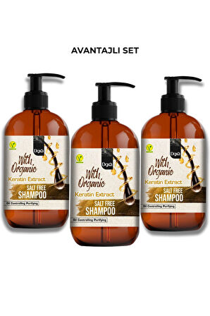 Doxa Organik Keratin Özlü Tuzsuz Şampuan - Yağ Dengeleyici ve Arındırıcı (Salt Free Shampoo - 500 ml) 3lü Set
