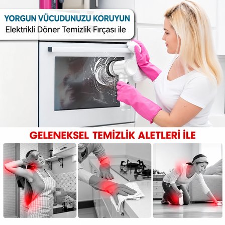 5 in 1 Şarjlı Ovma Fırçası Kablosuz Döner Mutfak & Banyo Temizlik Fırçası