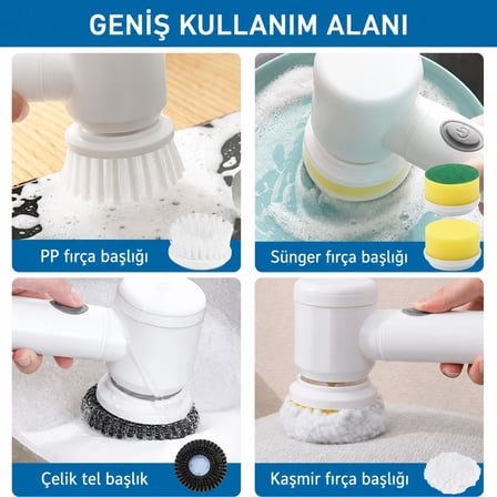 5 in 1 Şarjlı Ovma Fırçası Kablosuz Döner Mutfak & Banyo Temizlik Fırçası