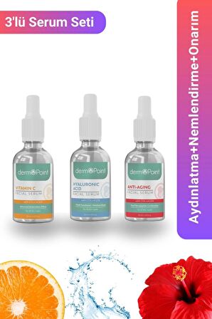 Aydınlatma Nemlendirme Ve Onarım 3'lü Serum Seti | C Vitamini + Hyalüronik Asit + Anti-Aging Serum