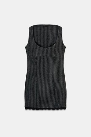 ALLBUCKS ZARA Dantel Kenarlı İnce Çizgili Kısa Elbise ABZRA00052