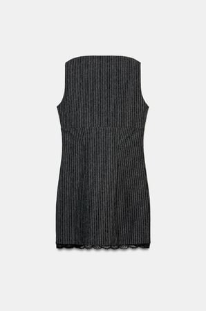 ALLBUCKS ZARA Dantel Kenarlı İnce Çizgili Kısa Elbise ABZRA00052