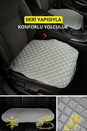 Opel Corsa Deri Silinebilir Cepli Oto Kılıf-Minder Oturak Seti (3 parça) Gri