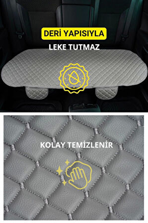 Opel Corsa Deri Silinebilir Cepli Oto Kılıf-Minder Oturak Seti (3 parça) Gri