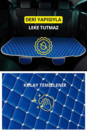 Opel Corsa Deri Silinebilir Cepli Oto Kılıf-Minder Oturak Seti (3 parça) Mavi