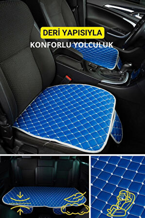 Opel Corsa Deri Silinebilir Cepli Oto Kılıf-Minder Oturak Seti (3 parça) Mavi