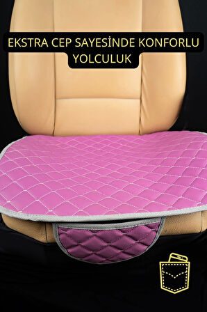 Opel Corsa Deri Silinebilir Cepli Oto Kılıf-Minder Oturak Seti (3 parça) Pembe